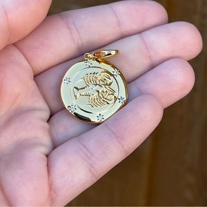 SPARKLY SHINY Gold Cancer Zodiac Pendant Disc - Lobster
